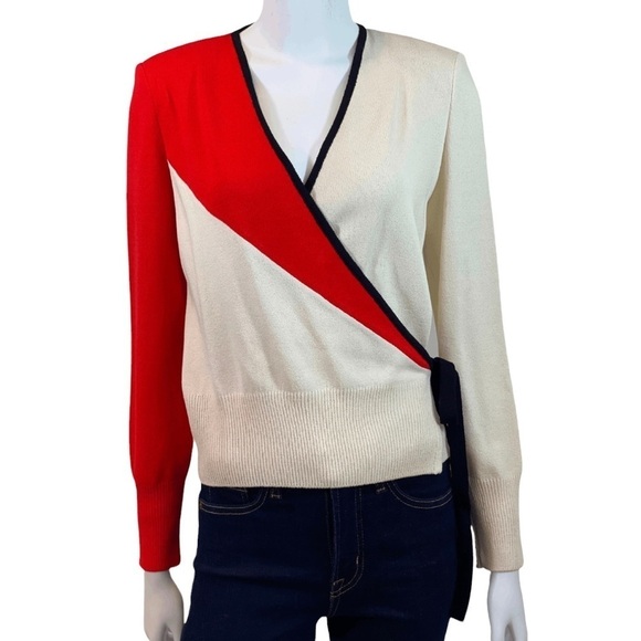 St. John Collection By Marie Gray Colorblock Wrap Cardigan Size 2 Made In USA - Picture 1 of 9